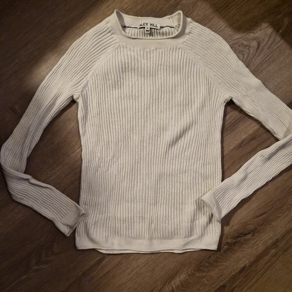 Alex Mill Cashmere Blend Ribbed Knit  Sweater in Cream SMALL